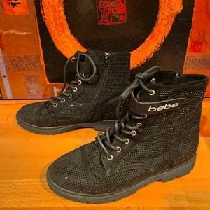 Bebe 8.5 Black Sparkley Combat Boots